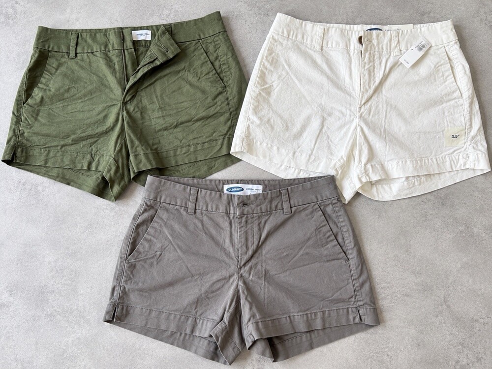 Lot of 3 Old Navy Everyday Mid-Rise Shorts Khakis Women's Size 4 & 6